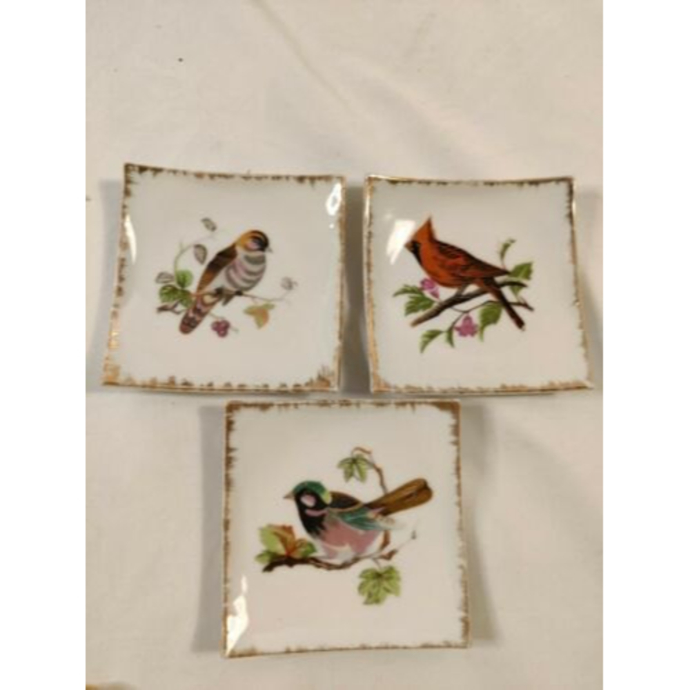 LOT OF 3 Vintage Bradley Exclusives Bird Square Plate Dish Tray Trivet 3.75"